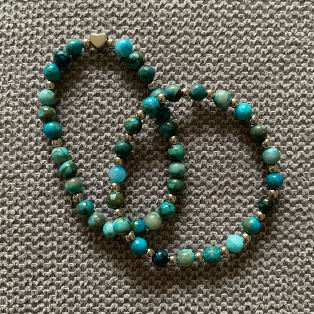 {Handmade} Blue Jasper Beaded Bracelet Set